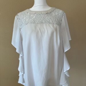 Eloquii White Lace Detail Blouse